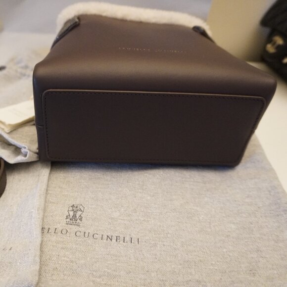 Brunello Cucinelli Essence Bag Brown Leather SM Top Handle Monili Crossbody New - Picture 6 of 9